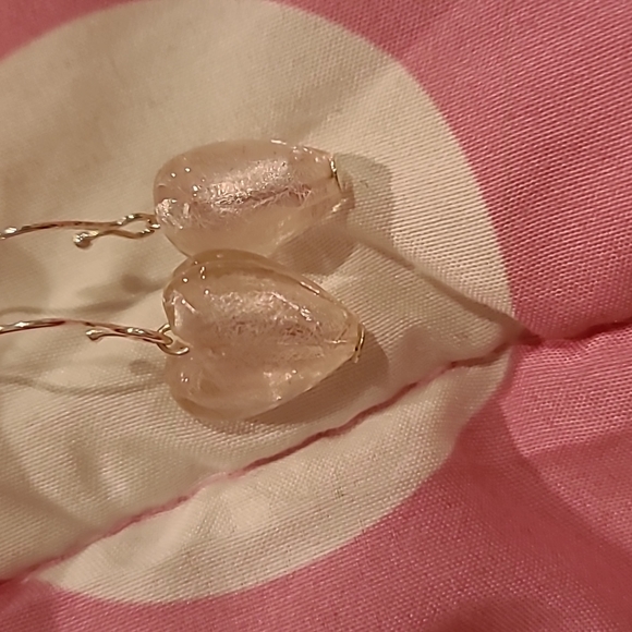 Light pink heart sterling silver drop earrings - Picture 6 of 8